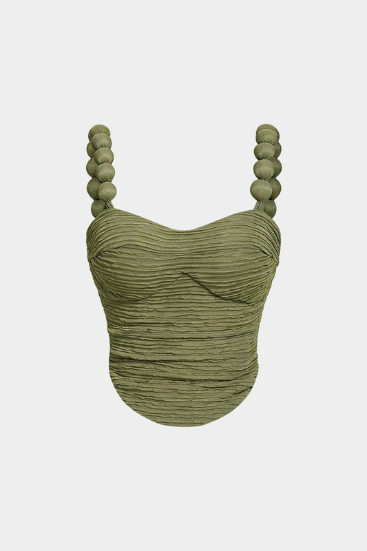 Top Amarillo Texturizado con Tirantes de Bolas