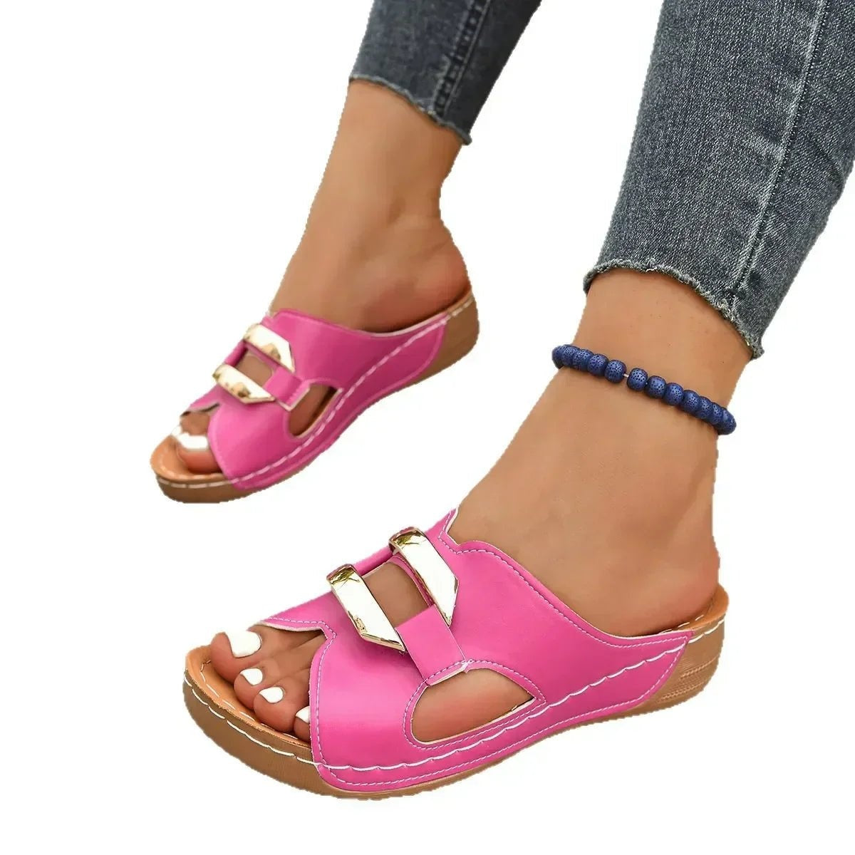 Lidia | Sandalias de Cuña Verano Mujer Slip-On Detalle Dorado