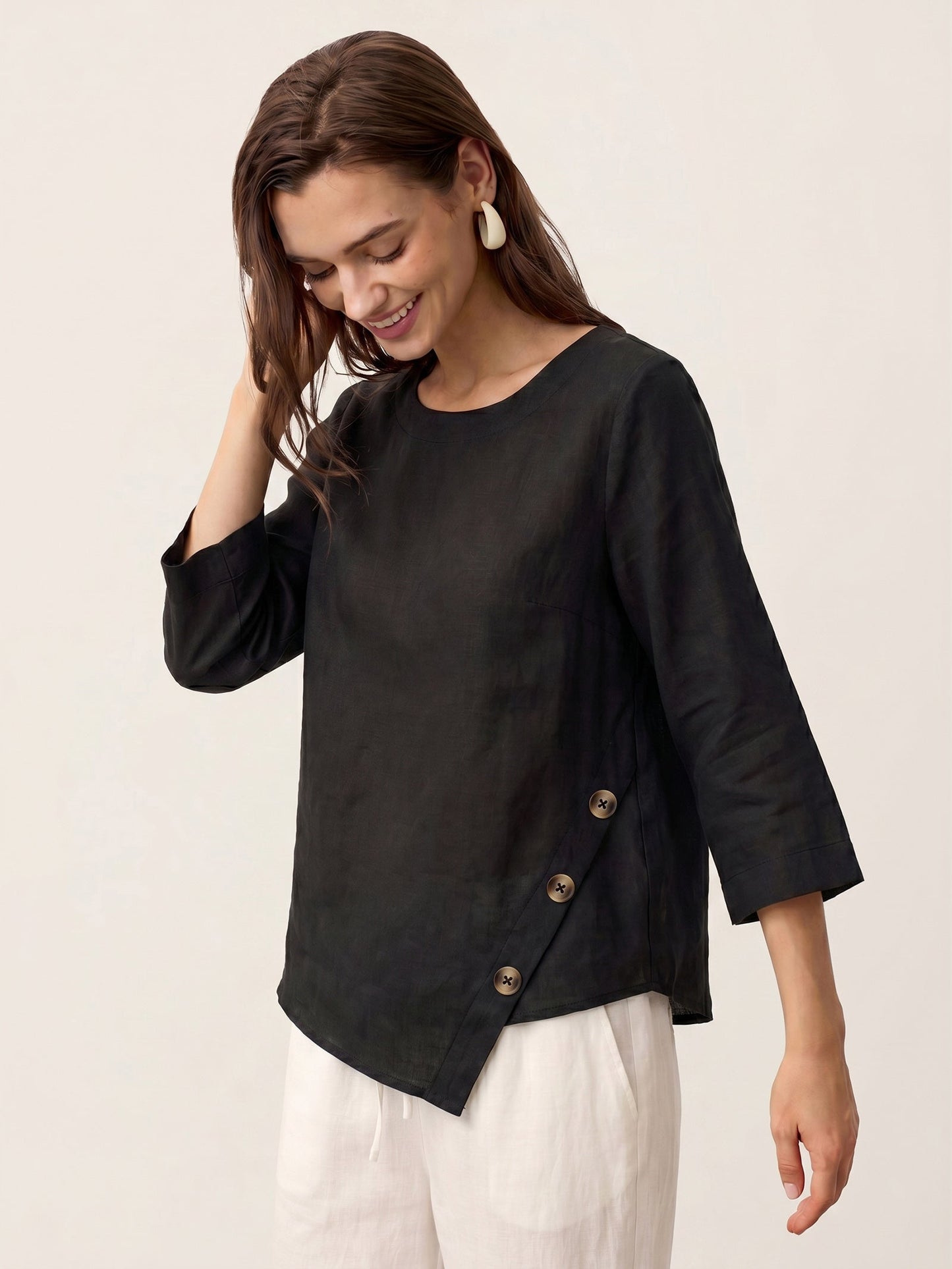 Blusa Oversize con Cierre Decorativo Lateral