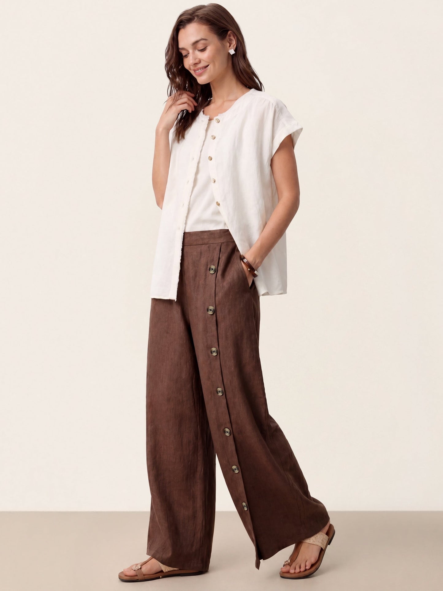 Pantalón Palazzo con Cierre de Botones Lateral