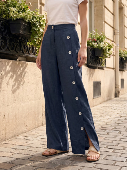 Pantalón Palazzo con Cierre de Botones Lateral
