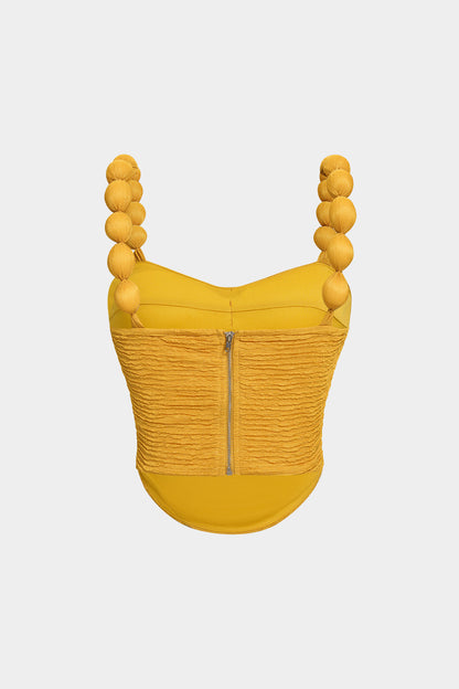 Top Amarillo Texturizado con Tirantes de Bolas