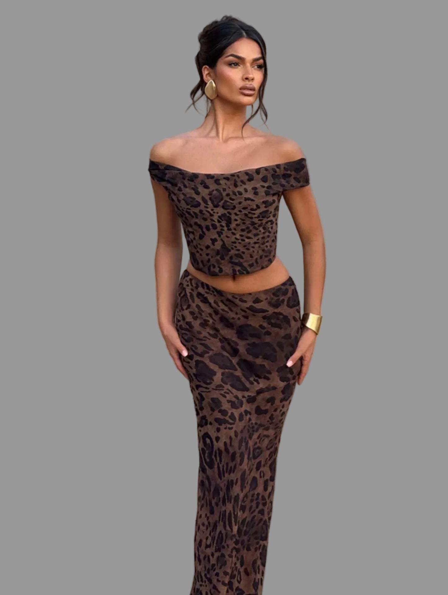 Top y Falda Leopardo Corte Sirena — Conjunto de Fiesta