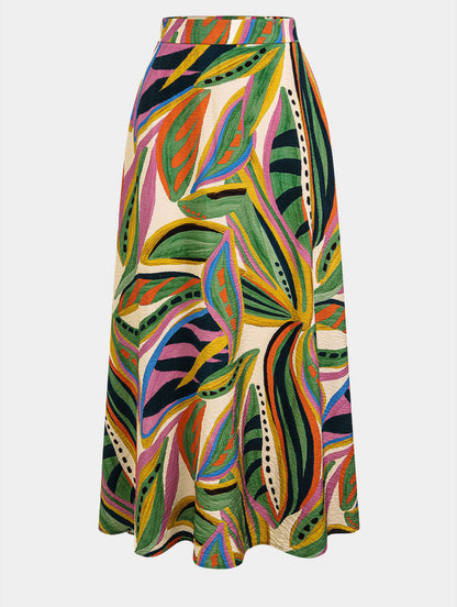 Falda Larga Estampado Botánico Multicolor
