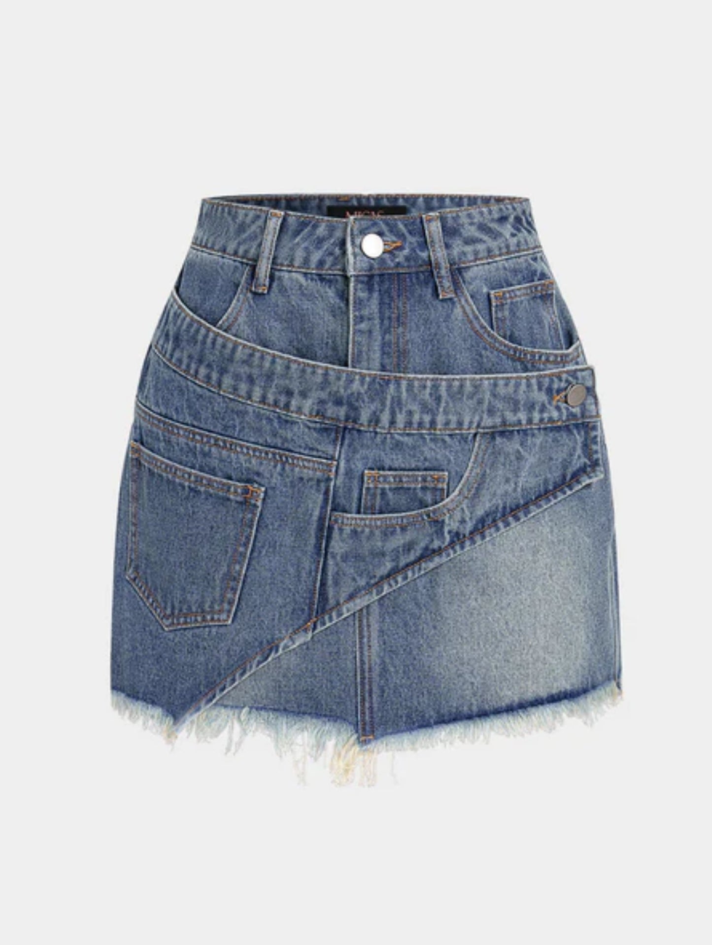 Minifalda Denim con Diseño Asimétrico y Bajo Roto