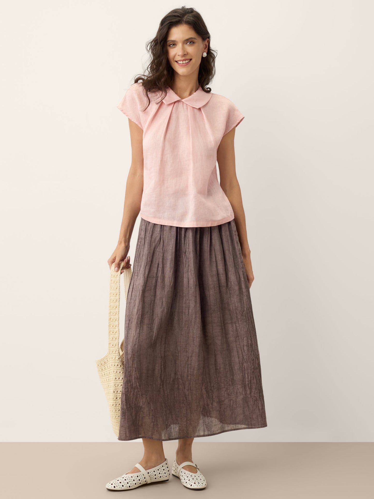 Falda Midi Plisada Efecto Arrugado