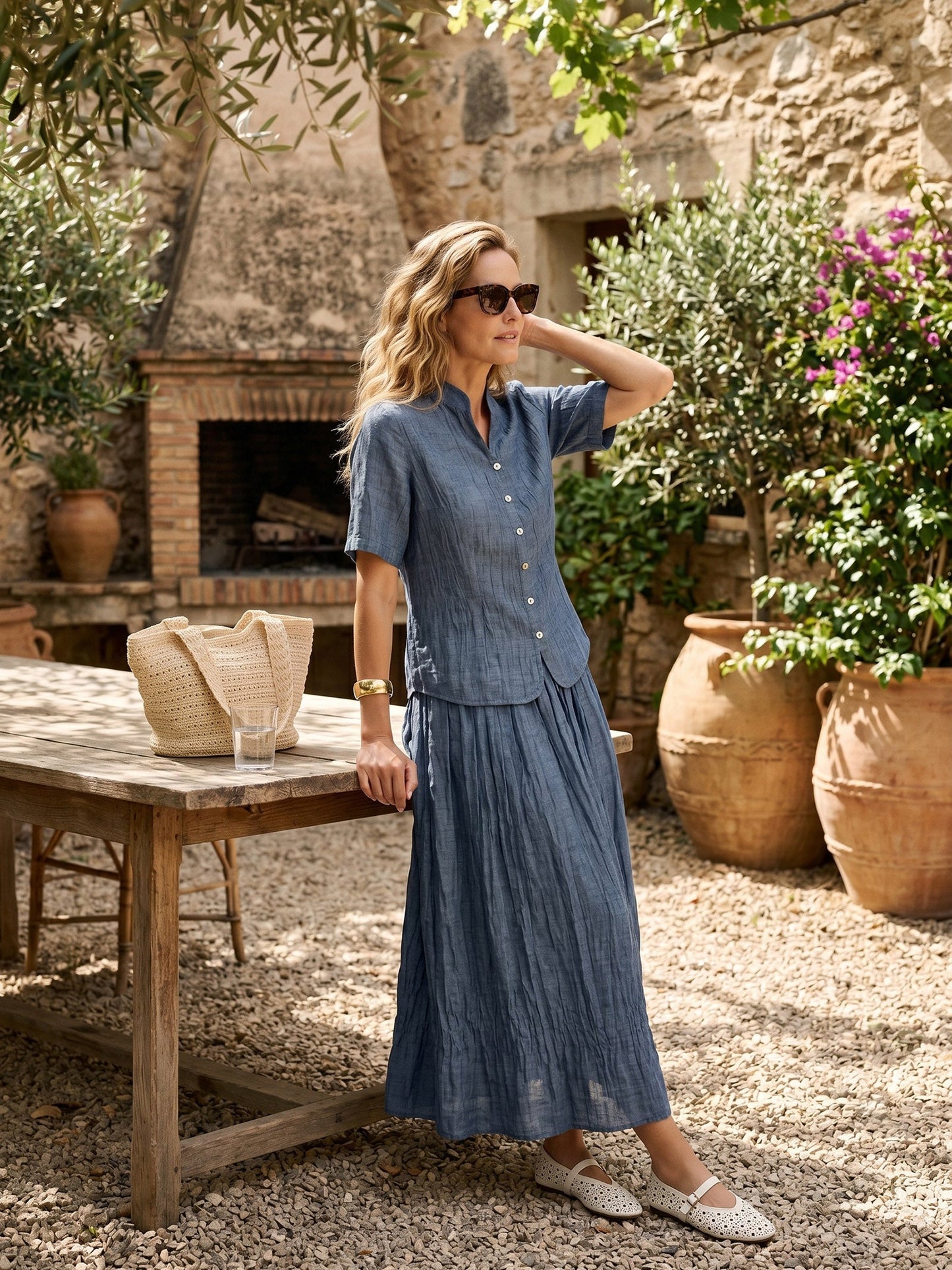 Falda Midi Plisada Efecto Arrugado