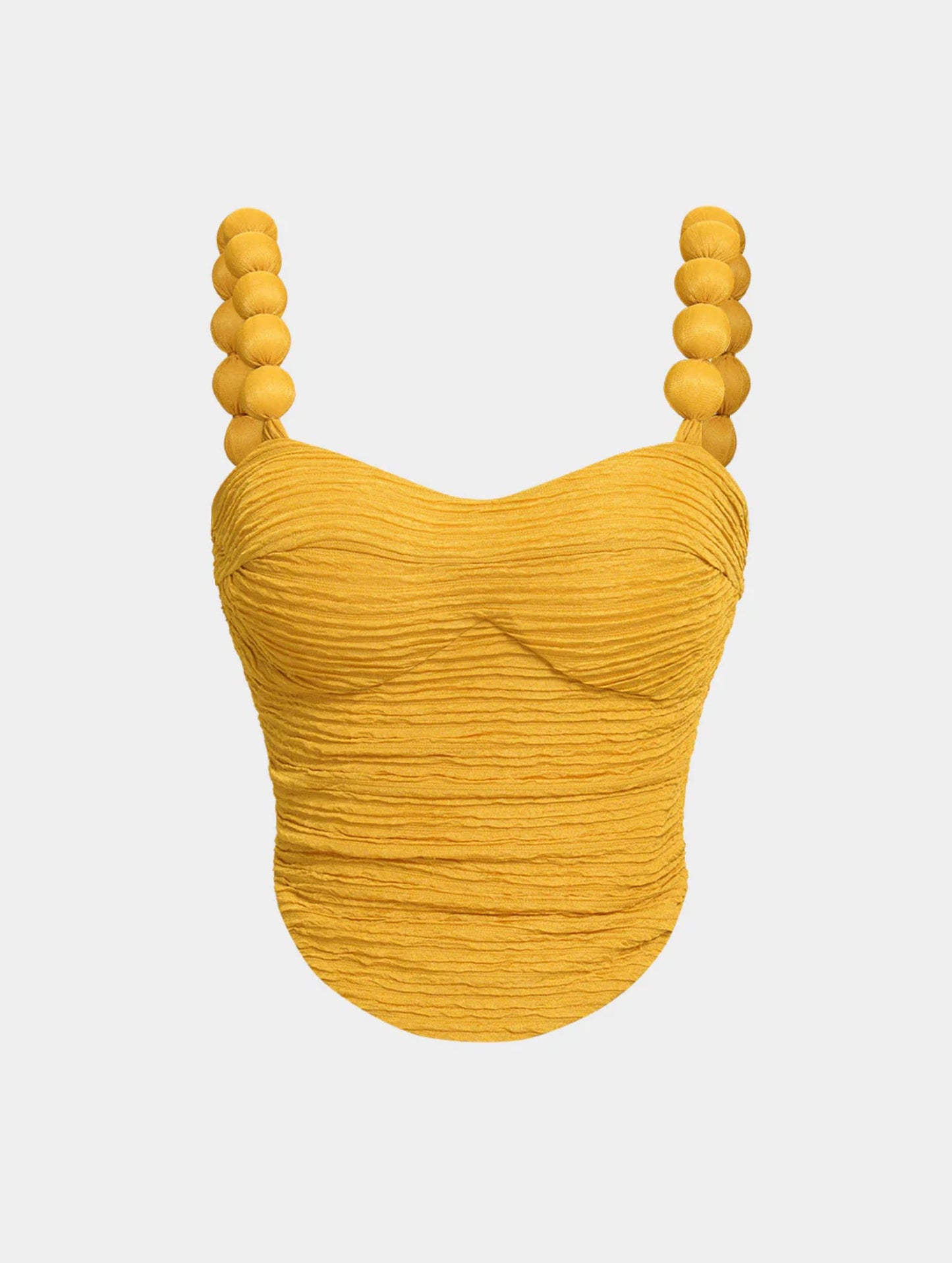 Top Amarillo Texturizado con Tirantes de Bolas