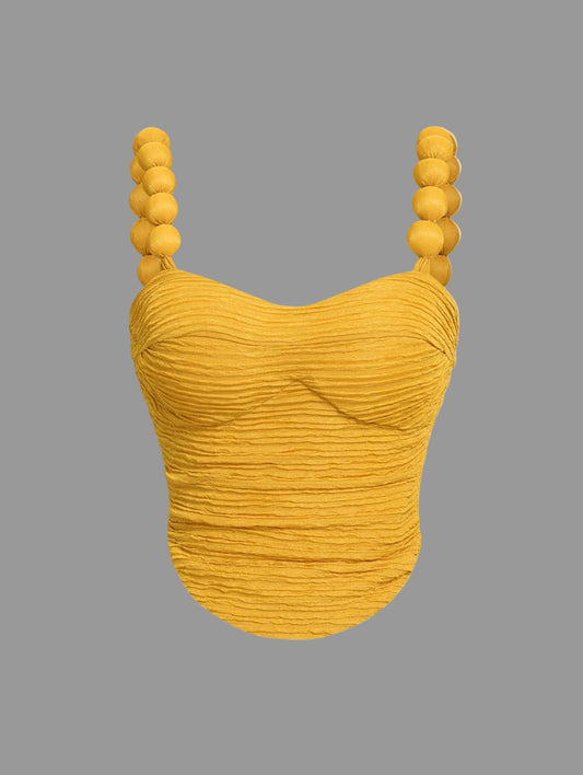Top Amarillo Texturizado con Tirantes de Bolas