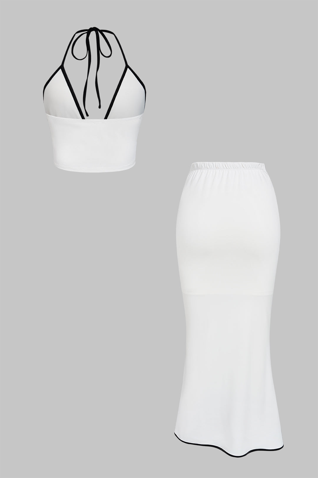 Conjunto Halter Cut-Out y Falda Sirena – Blanco y Negro