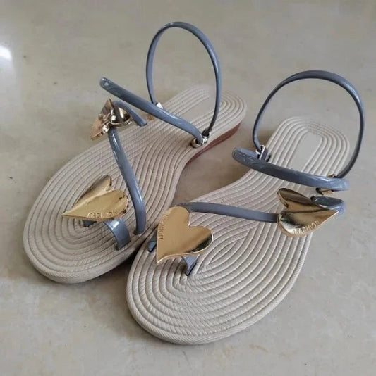 Abril | Flip Flops Planos con Corazones Mujer Tira Tobillo