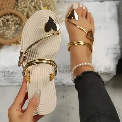 Abril | Flip Flops Planos con Corazones Mujer Tira Tobillo