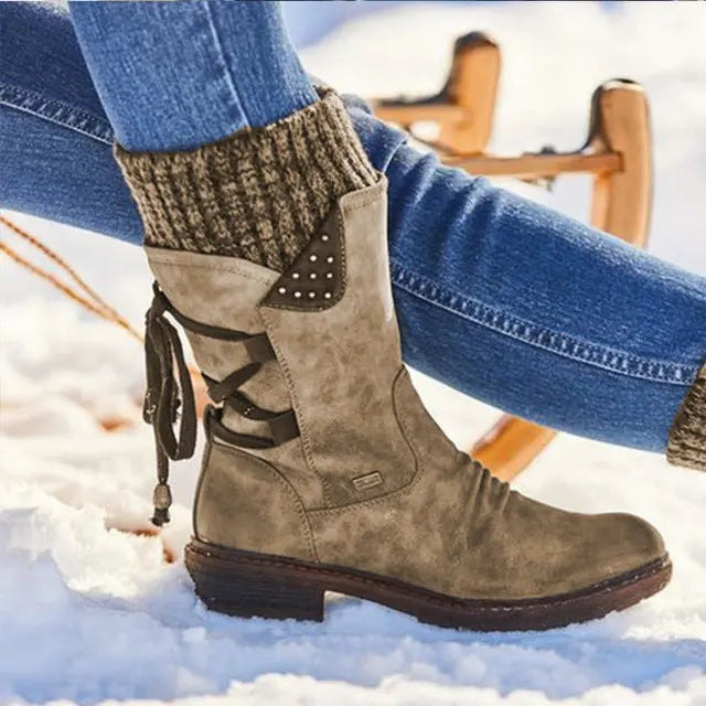 Adriana | Botas de Invierno Militares Mujer Media Caña Cordones