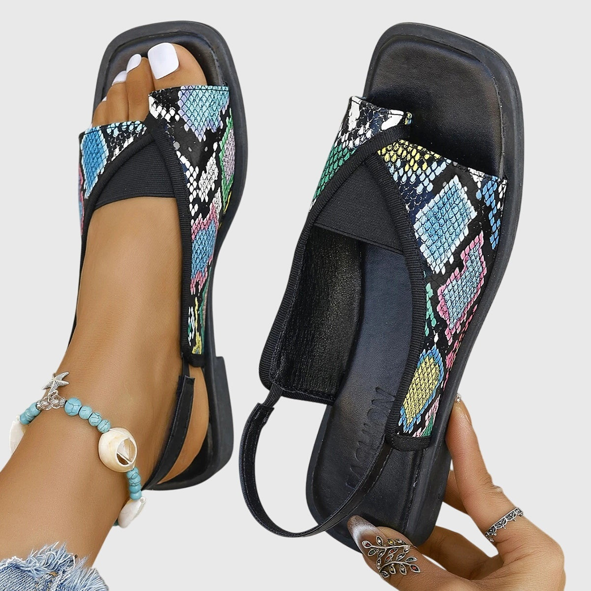 Amaia | Sandalias Planas Slingback Mujer Punta Cuadrada