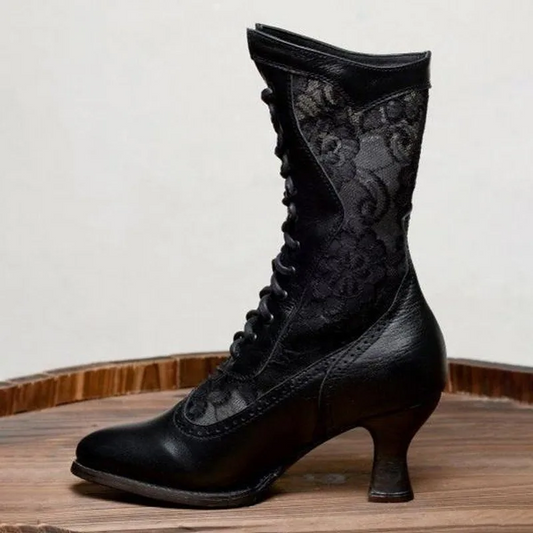 Beatriz | Botines con Cordones de Encaje Mujer Tacón Bajo Vintage