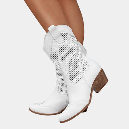 Berta | Botas Cowboy Camperas Perforadas Mujer Tacón Bloque