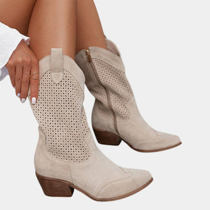 Berta | Botas Cowboy Camperas Perforadas Mujer Tacón Bloque