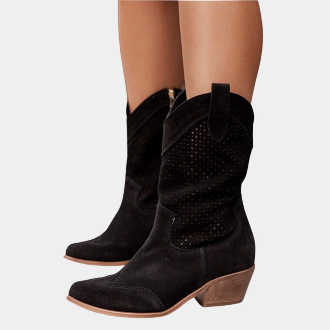 Berta | Botas Cowboy Camperas Perforadas Mujer Tacón Bloque