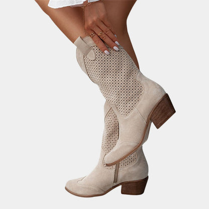 Berta | Botas Cowboy Camperas Perforadas Mujer Tacón Bloque