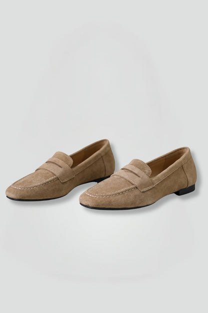 Berta | Mocasines de Ante Penny Loafer Mujer Suela Plana