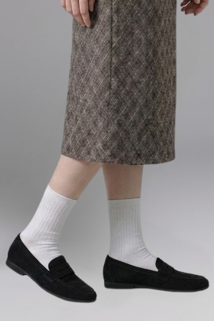 Berta | Mocasines de Ante Penny Loafer Mujer Suela Plana