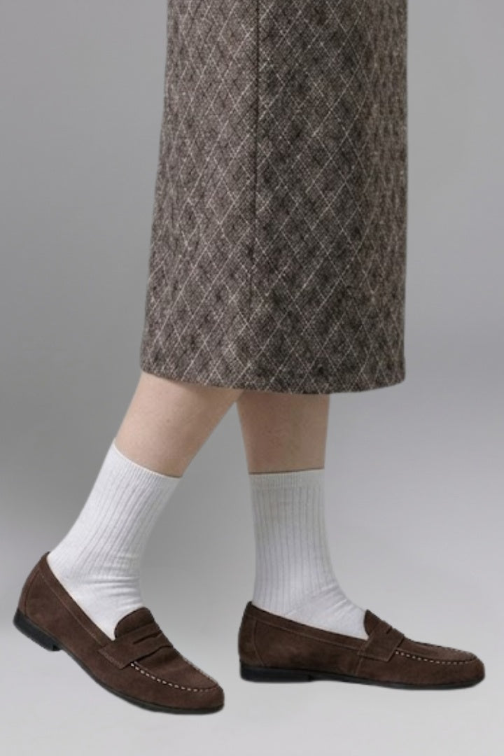 Berta | Mocasines de Ante Penny Loafer Mujer Suela Plana