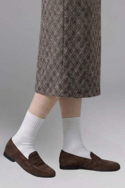 Berta | Mocasines de Ante Penny Loafer Mujer Suela Plana
