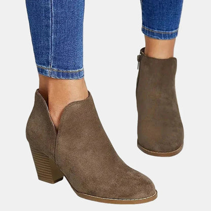 Botines de Ante con Tacón Bloque Mujer Cremallera Lateral