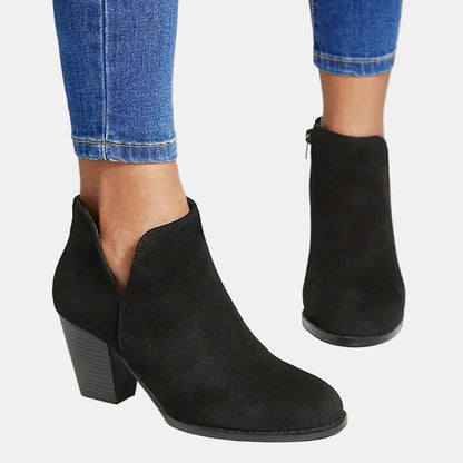 Botines de Ante con Tacón Bloque Mujer Cremallera Lateral