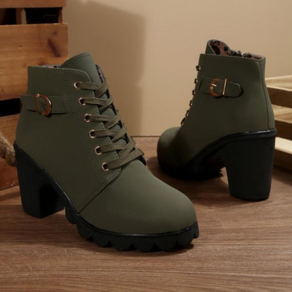 Candela | Botines con Cordones Mujer Tacón Bloque Hebilla