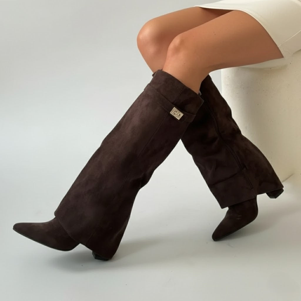 Cayetana | Botas Altas de Ante Mujer Caña Alta Tacón