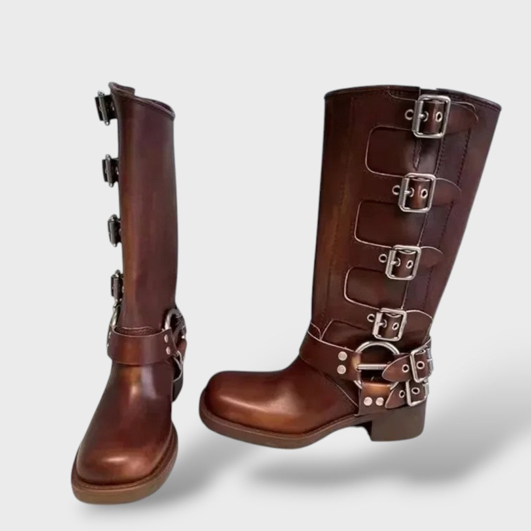 Cayetana | Botas Camperas de Cuero Mujer Caña Alta Hebillas