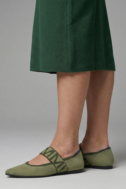 Celeste | Zapatos Mary Jane Planos Mujer Tejido Punto Punta Fina