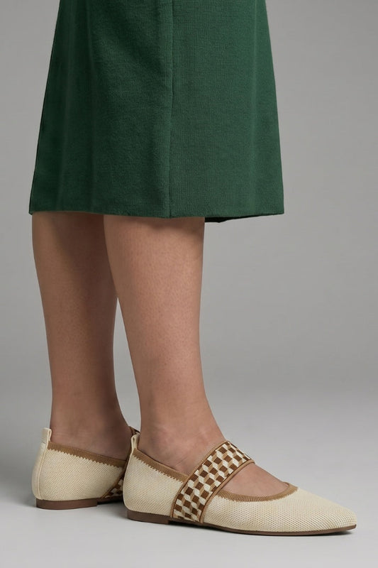 Celeste | Zapatos Mary Jane Planos Mujer Tejido Punto Punta Fina
