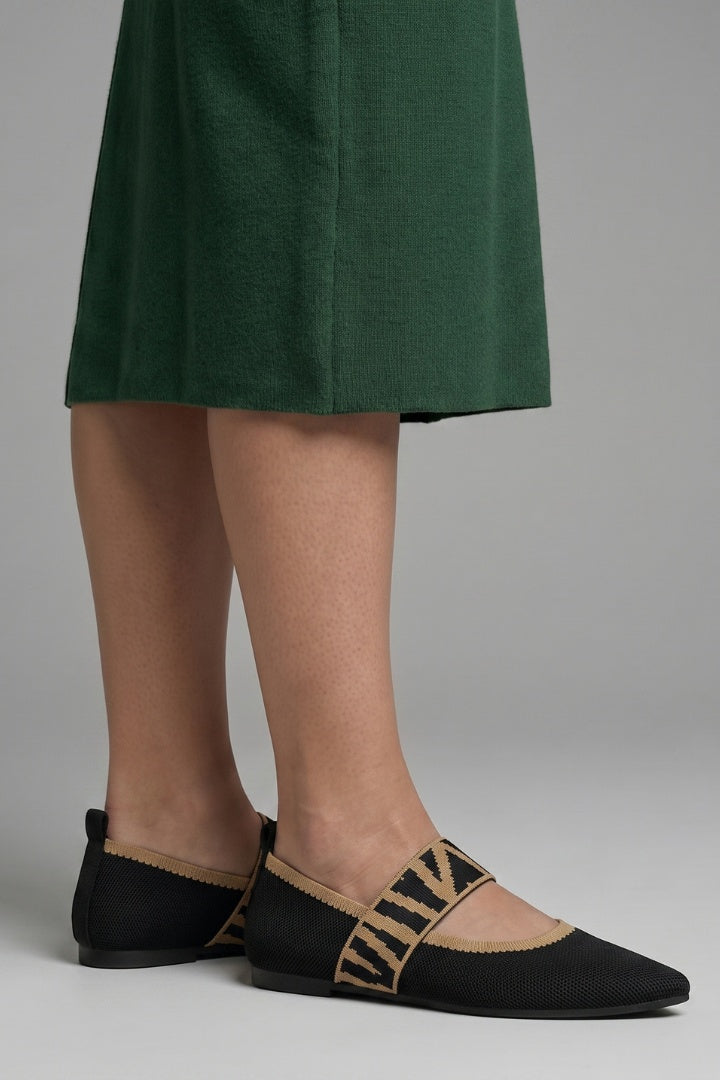 Celeste | Zapatos Mary Jane Planos Mujer Tejido Punto Punta Fina