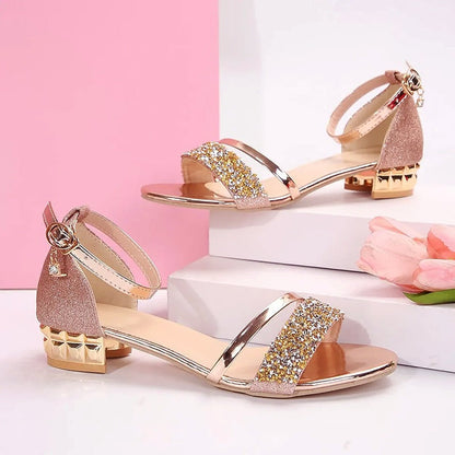 Celia | Sandalias de Tacón Bajo con Strass Mujer Correa Tobillo