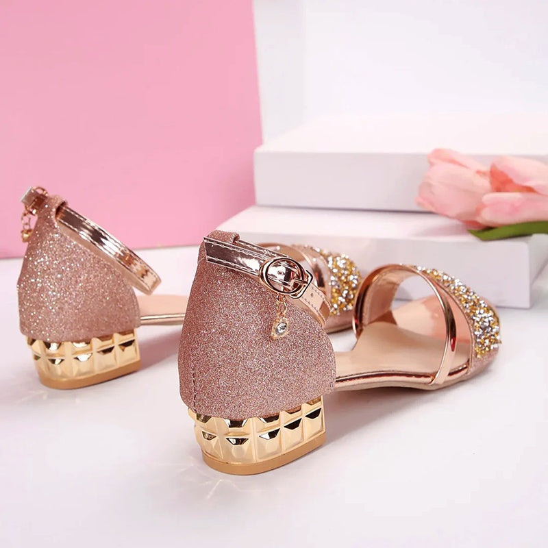 Celia | Sandalias de Tacón Bajo con Strass Mujer Correa Tobillo