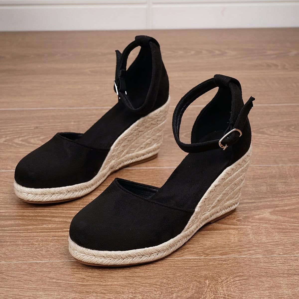 Concha | Sandalias de Cuña Plataforma Esparto Mujer Hebilla Tobillo