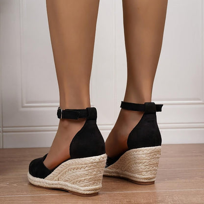Concha | Sandalias de Cuña Plataforma Esparto Mujer Hebilla Tobillo