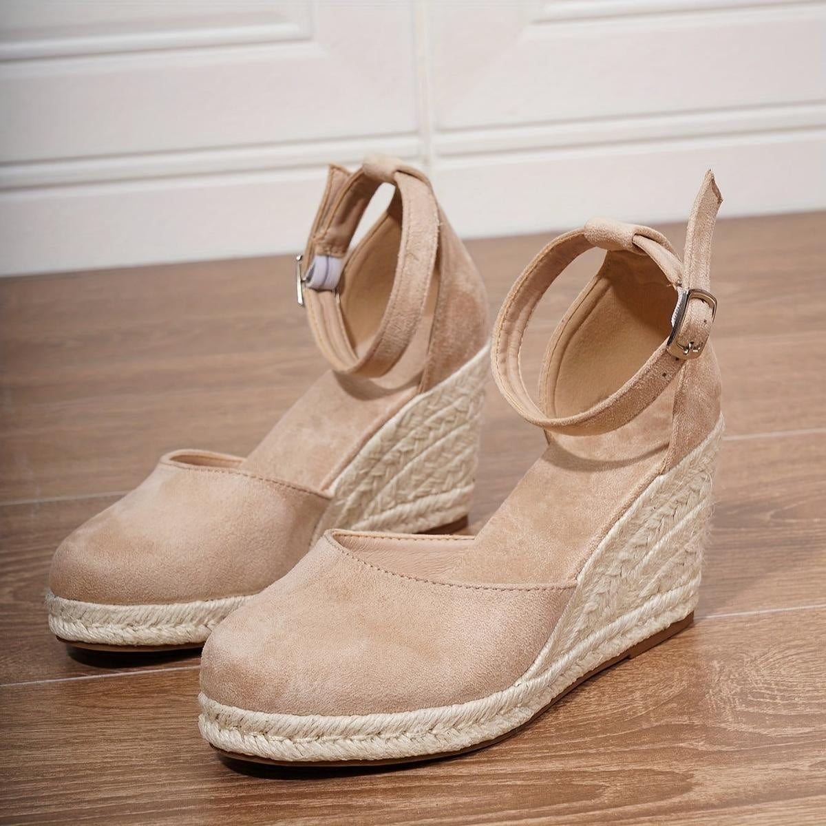 Concha | Sandalias de Cuña Plataforma Esparto Mujer Hebilla Tobillo