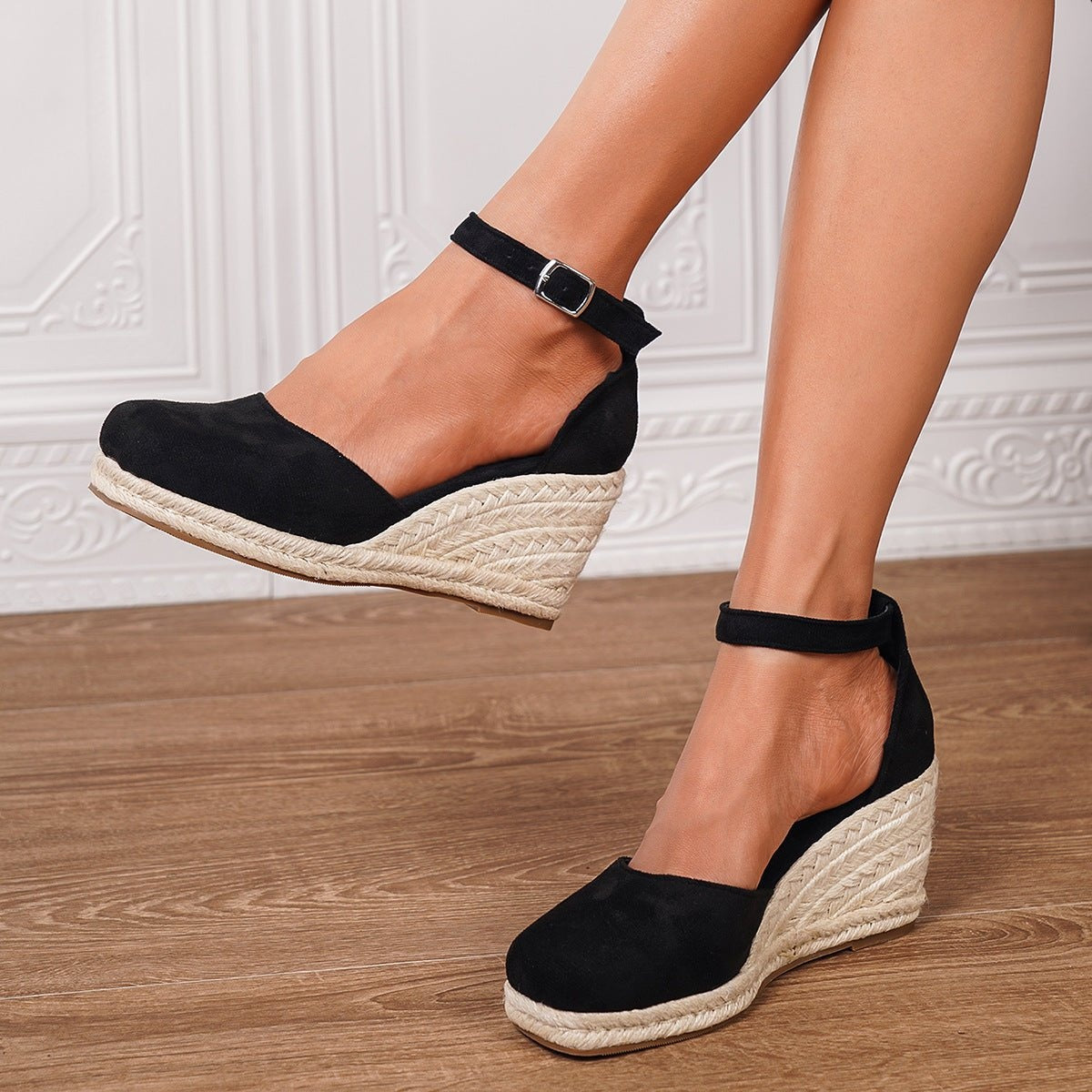 Concha | Sandalias de Cuña Plataforma Esparto Mujer Hebilla Tobillo
