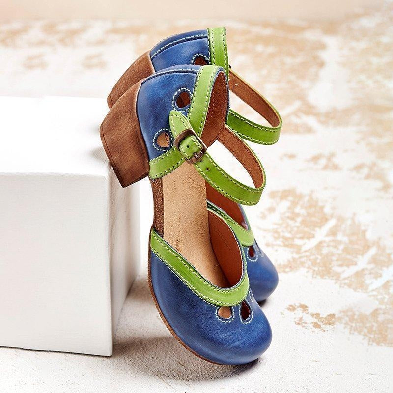 Consuelo | Sandalias de Tacón Bajo Ortopédicas Mujer Hebilla Doble