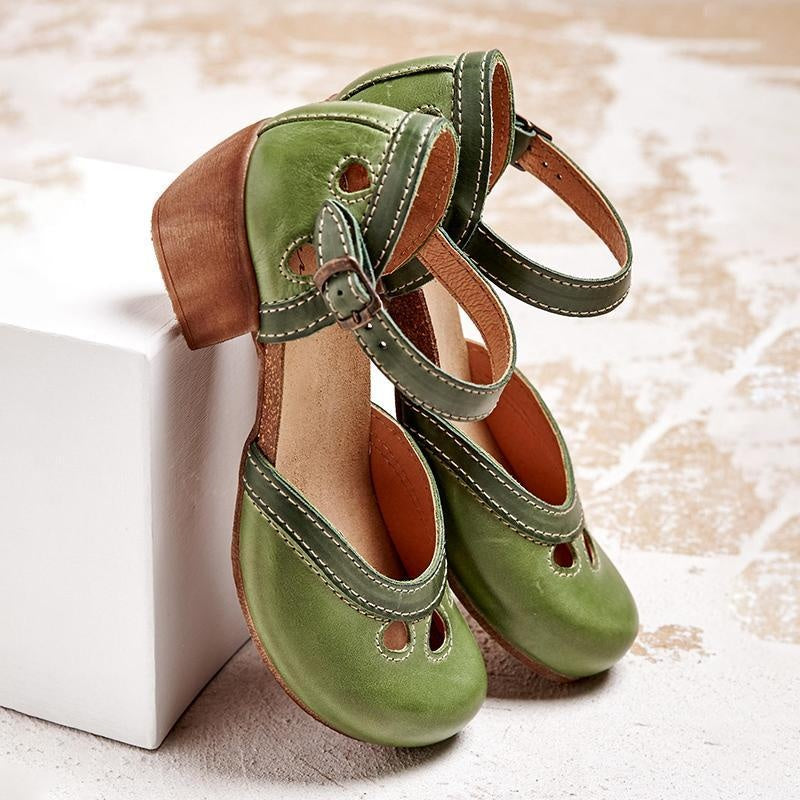 Consuelo | Sandalias de Tacón Bajo Ortopédicas Mujer Hebilla Doble