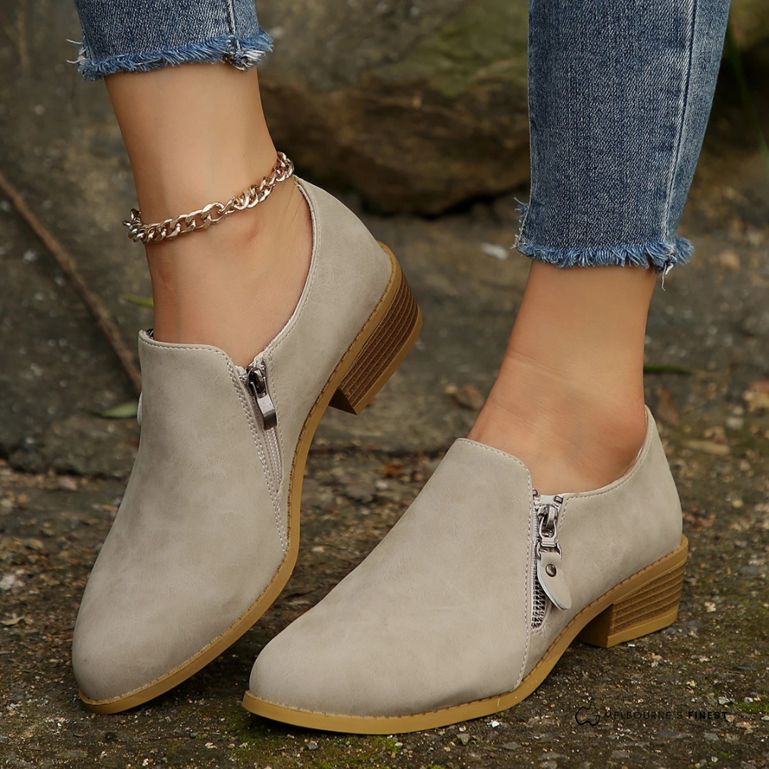 Covadonga | Botines de Ante con Cremallera Lateral Mujer Tacón Bajo
