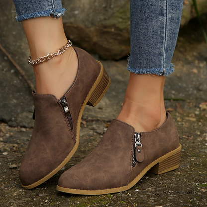 Covadonga | Botines de Ante con Cremallera Lateral Mujer Tacón Bajo
