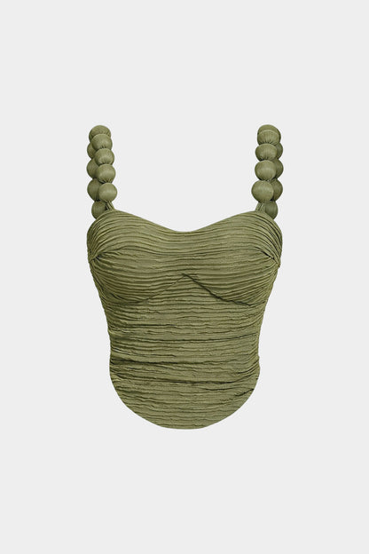 Top Amarillo Texturizado con Tirantes de Bolas