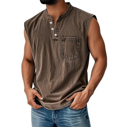 Camiseta Sin Mangas Efecto Denim con Bolsillo
