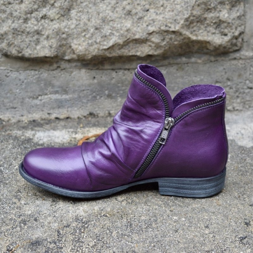 Delia | Botines de Piel con Cremallera Mujer Tacón Plano