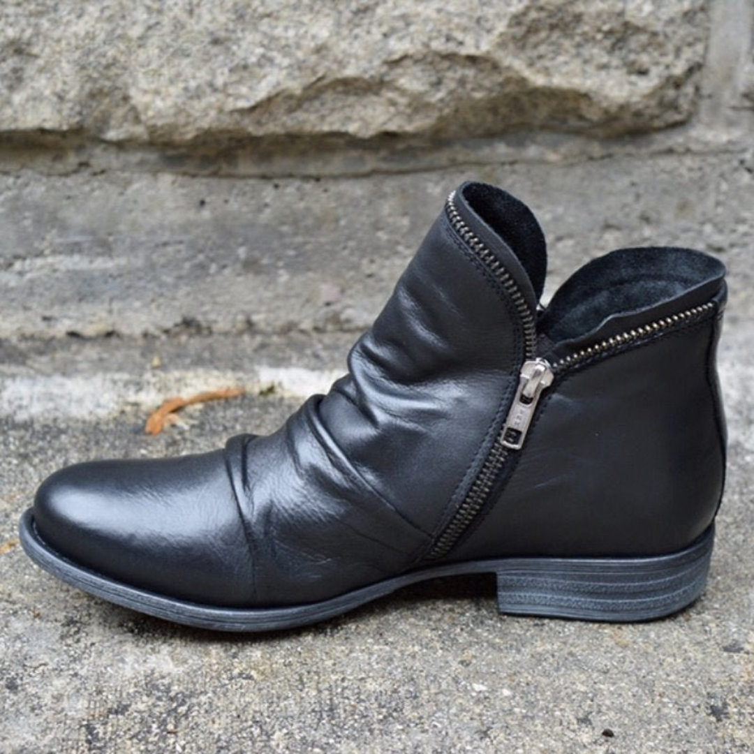 Delia | Botines de Piel con Cremallera Mujer Tacón Plano