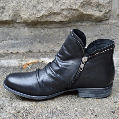 Delia | Botines de Piel con Cremallera Mujer Tacón Plano